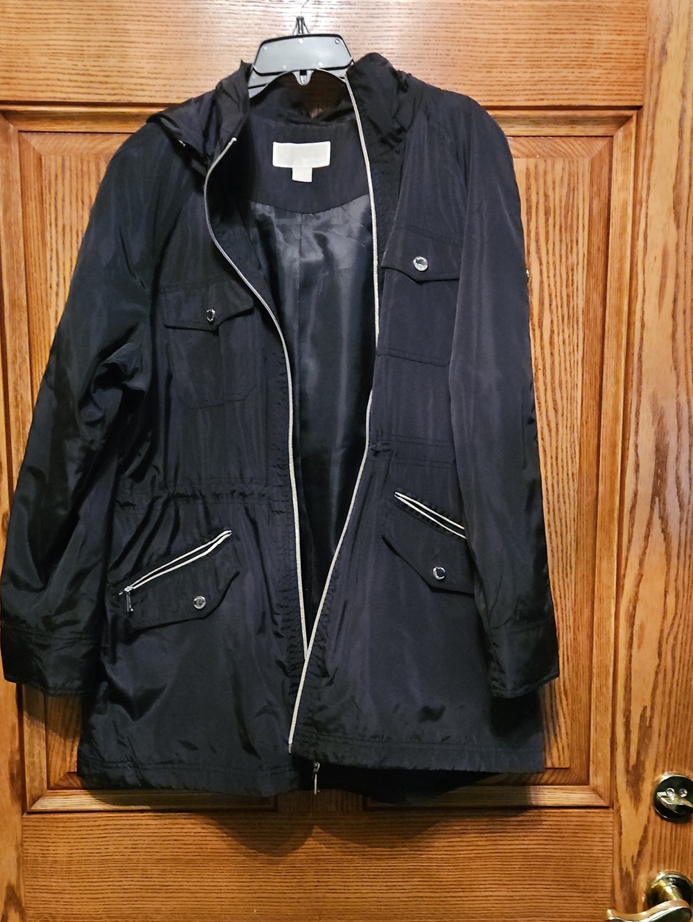 Michael Kors Black Hooded Utility Jacket with Contrast Trim